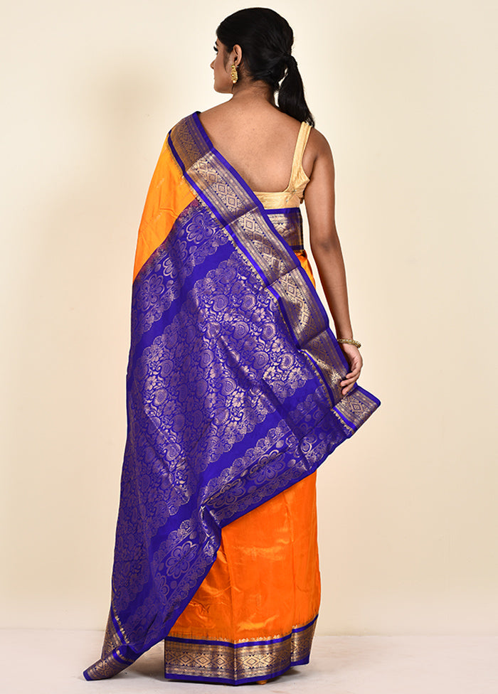 Light Orange Kanjivaram Silk Saree With Blouse Piece - Indian Silk House Agencies