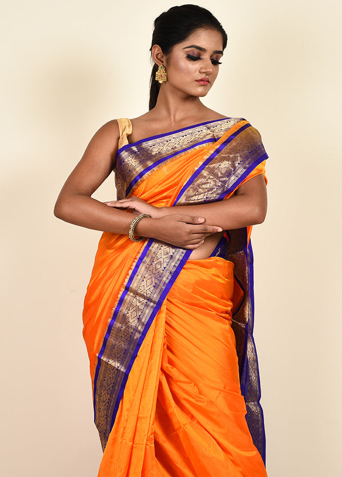 Light Orange Kanjivaram Silk Saree With Blouse Piece - Indian Silk House Agencies