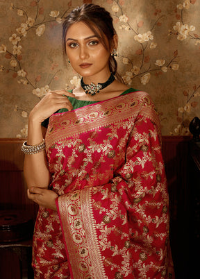 Rani Pink Pure Banarasi Silk Saree With Blouse Piece - Indian Silk House Agencies