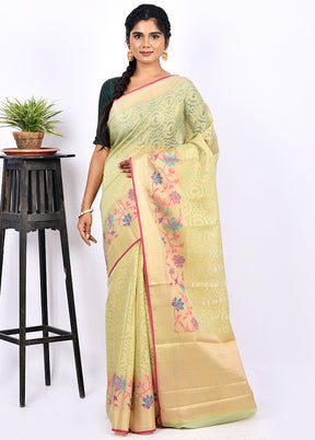 Mint Green Kora Silk Saree With Blouse Piece - Indian Silk House Agencies