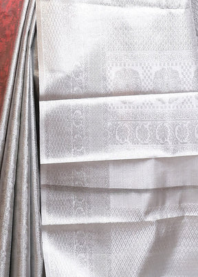 Silver Kanjivaram Silk Saree With Blouse Piece - Indian Silk House Agencies