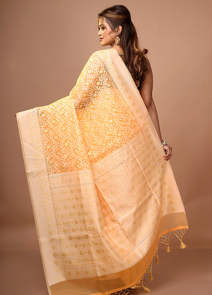 Light Yellow Kora Silk Saree With Blouse Piece - Indian Silk House Agencies