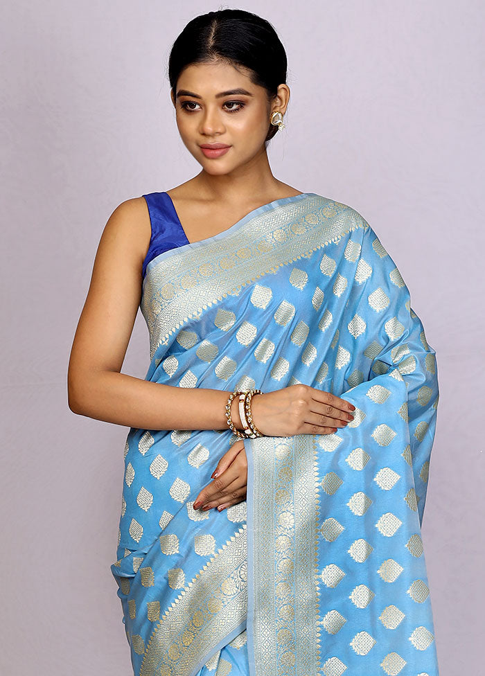 Sky Blue Uppada Silk Saree With Blouse Piece - Indian Silk House Agencies