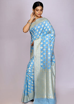 Sky Blue Uppada Silk Saree With Blouse Piece - Indian Silk House Agencies