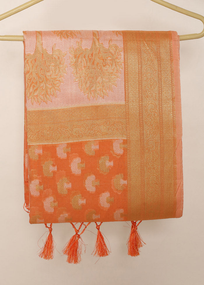 Orange Kora Silk Saree With Blouse Piece - Indian Silk House Agencies