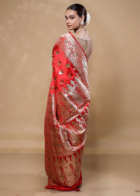 Red Banarasi Silk Saree With Blouse Piece