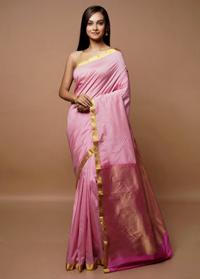 Pink Kanjivaram Silk Saree With Blouse Piece