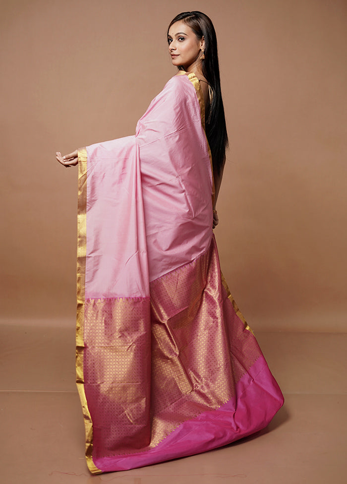 Pink Kanjivaram Silk Saree With Blouse Piece