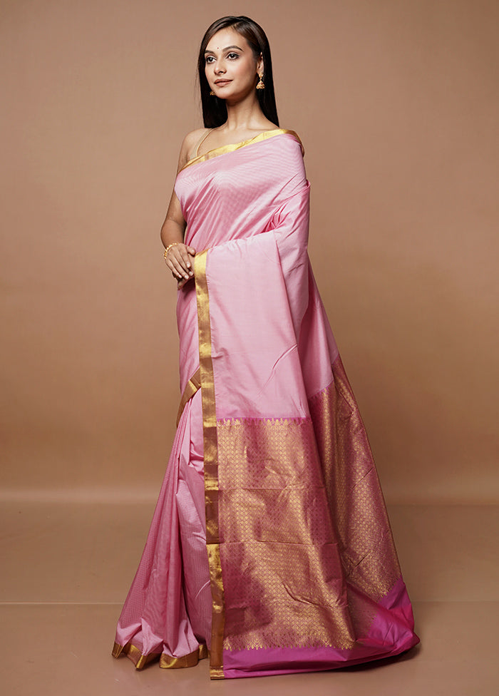 Pink Kanjivaram Silk Saree With Blouse Piece