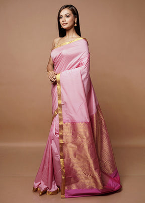 Pink Kanjivaram Silk Saree With Blouse Piece