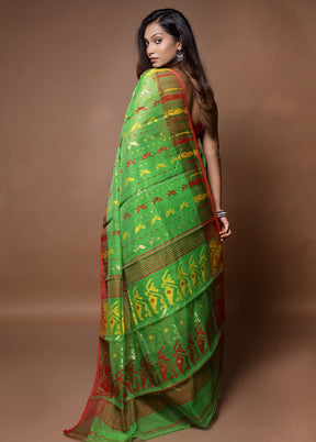 Green Tant Jamdani Saree Without Blouse Piece