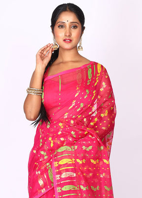 Pink Tant Jamdani Saree Without Blouse Piece - Indian Silk House Agencies