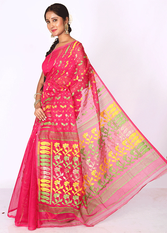 Pink Tant Jamdani Saree Without Blouse Piece - Indian Silk House Agencies