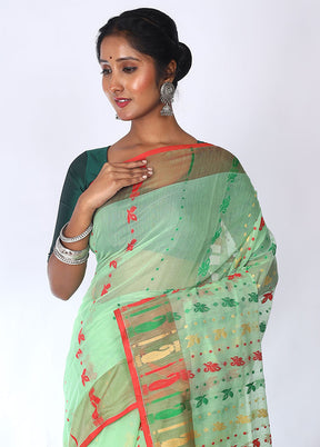 Mint Green Tant Jamdani Saree Without Blouse Piece - Indian Silk House Agencies