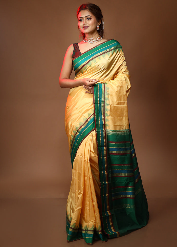 Golden Kanjivaram Silk Saree With Blouse Piece - Indian Silk House Agencies