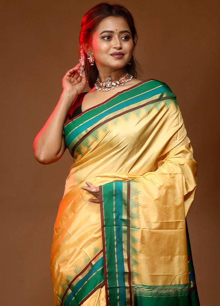 Golden Kanjivaram Silk Saree With Blouse Piece - Indian Silk House Agencies