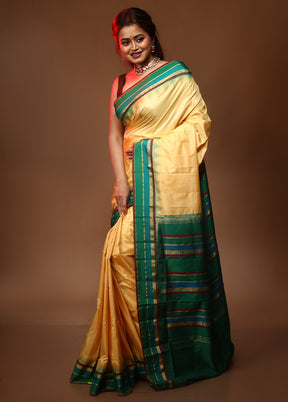 Golden Kanjivaram Silk Saree With Blouse Piece - Indian Silk House Agencies