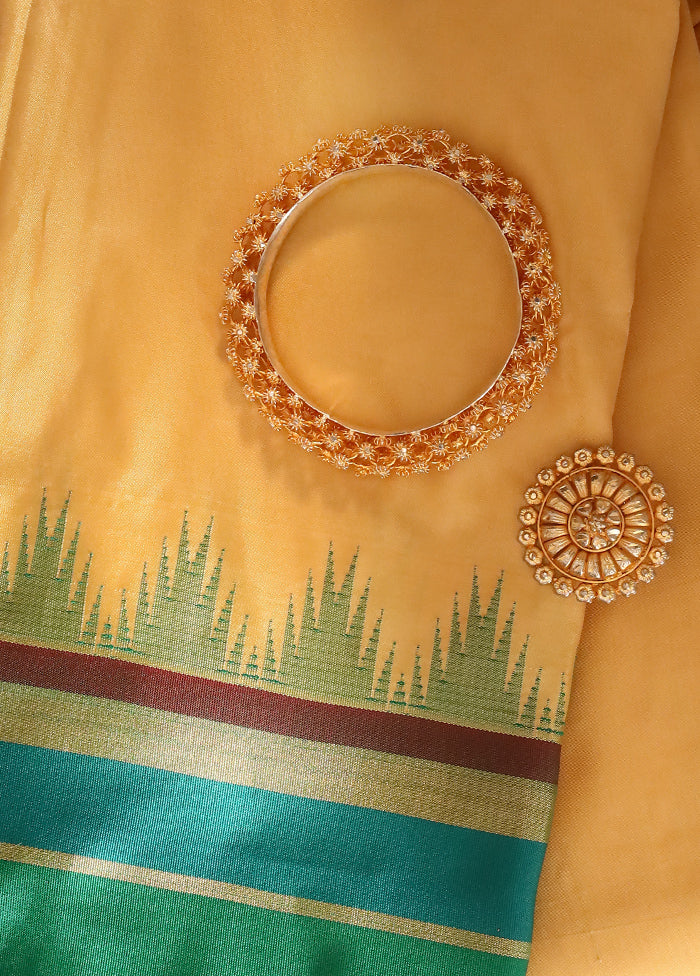 Golden Kanjivaram Silk Saree With Blouse Piece - Indian Silk House Agencies