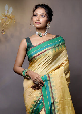 Cream Kanjivaram Silk Saree With Blouse Piece