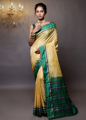 Cream Kanjivaram Silk Saree With Blouse Piece