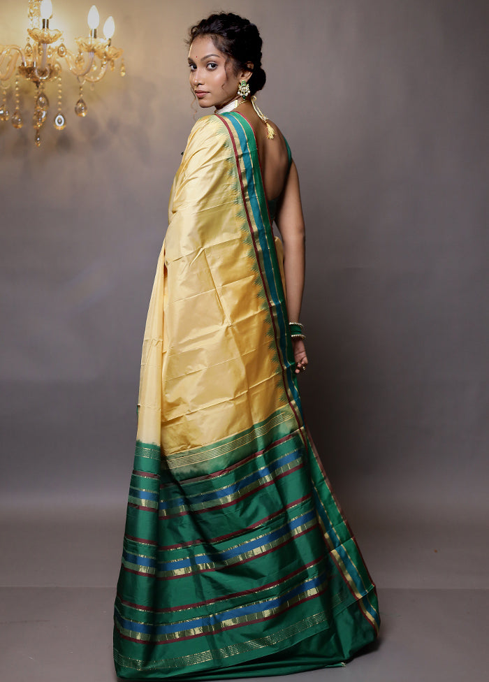 Cream Kanjivaram Silk Saree With Blouse Piece