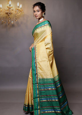 Cream Kanjivaram Silk Saree With Blouse Piece