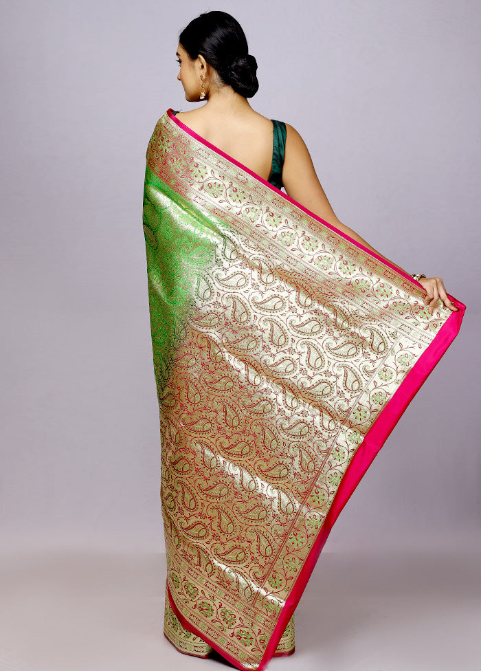 Green Banarasi Patli Pallu Silk Saree With Blouse Piece - Indian Silk House Agencies
