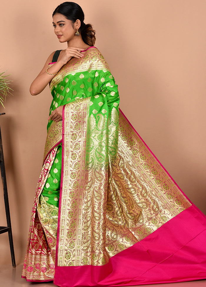 Green Banarasi Patli Pallu Silk Saree With Blouse Piece - Indian Silk House Agencies