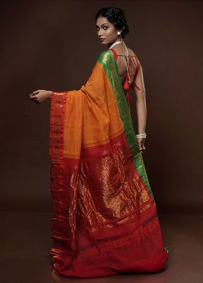 Orange Gadwal Silk Saree Without Blouse Piece