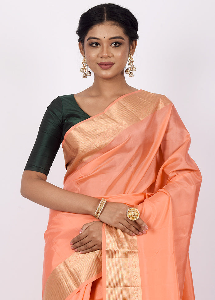 Peach Pure Kanjivaram Saree With Blouse Piece - Indian Silk House Agencies
