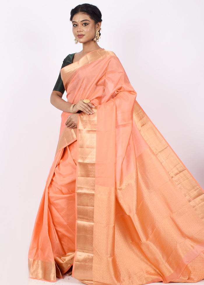Peach Pure Kanjivaram Saree With Blouse Piece - Indian Silk House Agencies