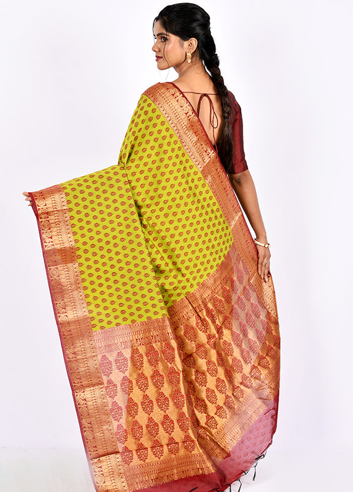Lime Green Cotton Saree Without Blouse Piece - Indian Silk House Agencies