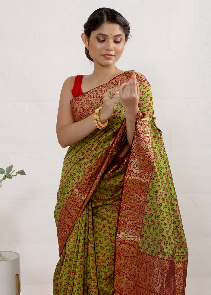 Lime Green Cotton Saree Without Blouse Piece - Indian Silk House Agencies