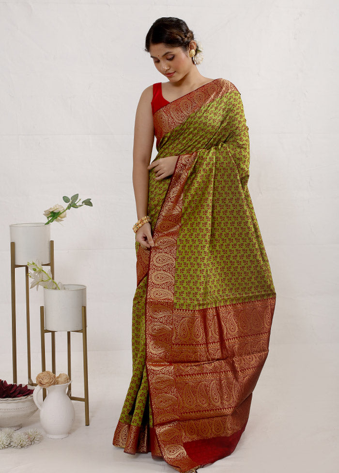 Lime Green Cotton Saree Without Blouse Piece - Indian Silk House Agencies