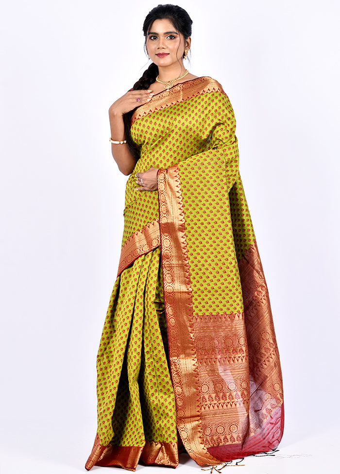Pista Green Cotton Saree Without Blouse Piece - Indian Silk House Agencies