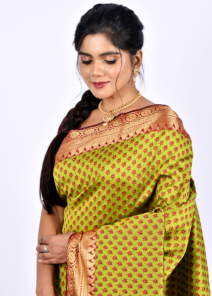 Pista Green Cotton Saree Without Blouse Piece - Indian Silk House Agencies