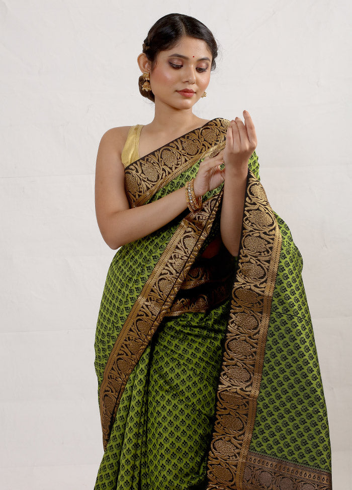 Sap Green Cotton Saree Without Blouse Piece - Indian Silk House Agencies