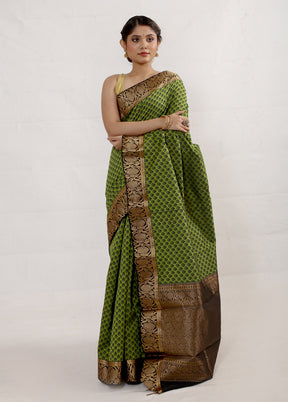 Sap Green Cotton Saree Without Blouse Piece - Indian Silk House Agencies