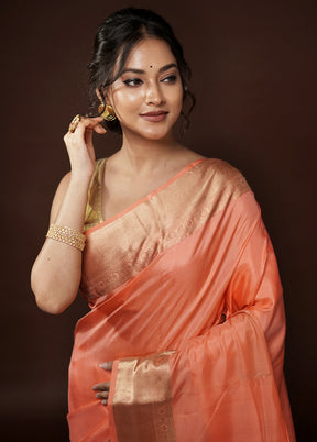 Peach Kanjivaram Pure Silk Saree With Blouse Piece