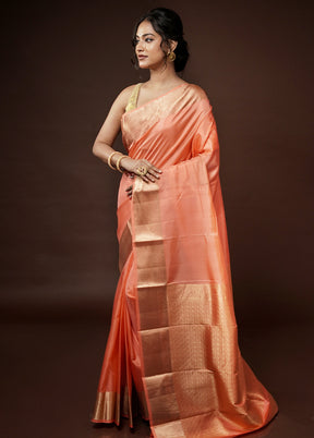 Peach Kanjivaram Pure Silk Saree With Blouse Piece