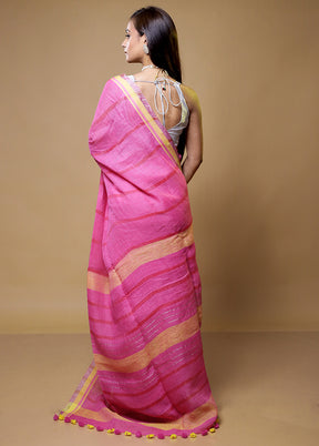 Pink Linen Silk Saree With Blouse Piece