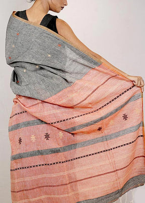 Grey Handloom Pure Cotton Saree With Blouse Piece - Indian Silk House Agencies