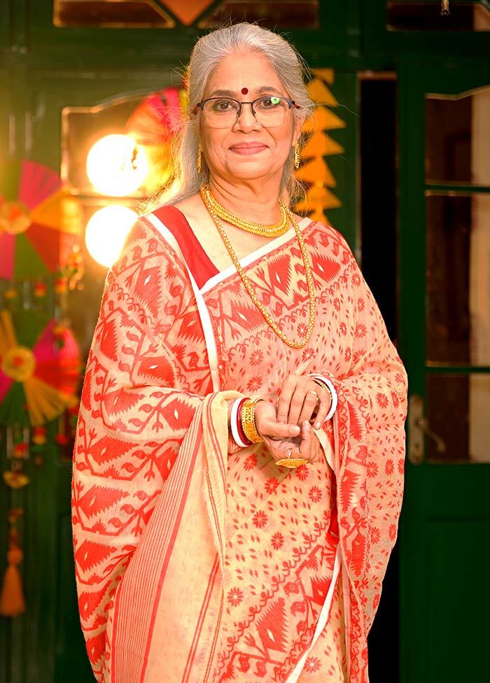 Beige Tant Jamdani Saree Without Blouse Piece - Indian Silk House Agencies