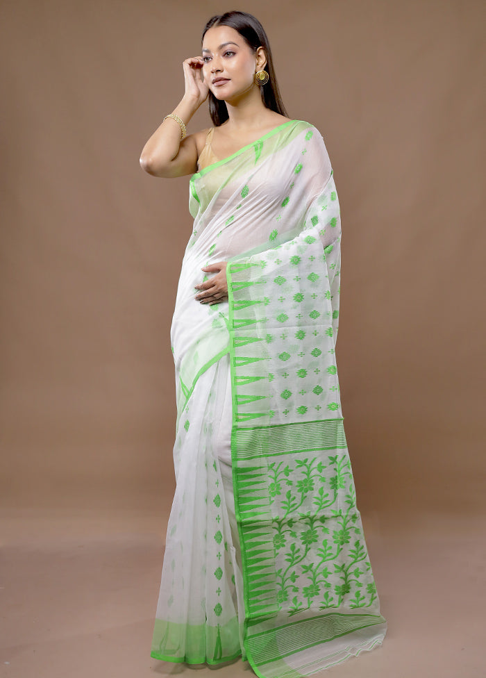 White Tant Jamdani Saree Without Blouse Piece