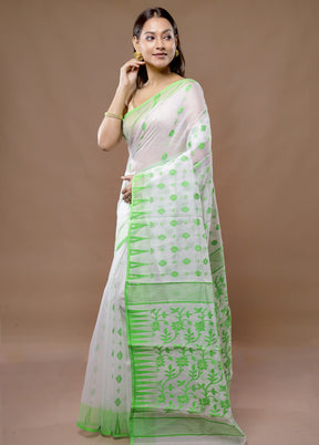 White Tant Jamdani Saree Without Blouse Piece - Indian Silk House Agencies