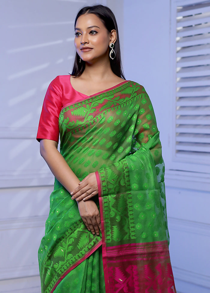 Green Tant Cotton Saree Without Blouse Piece