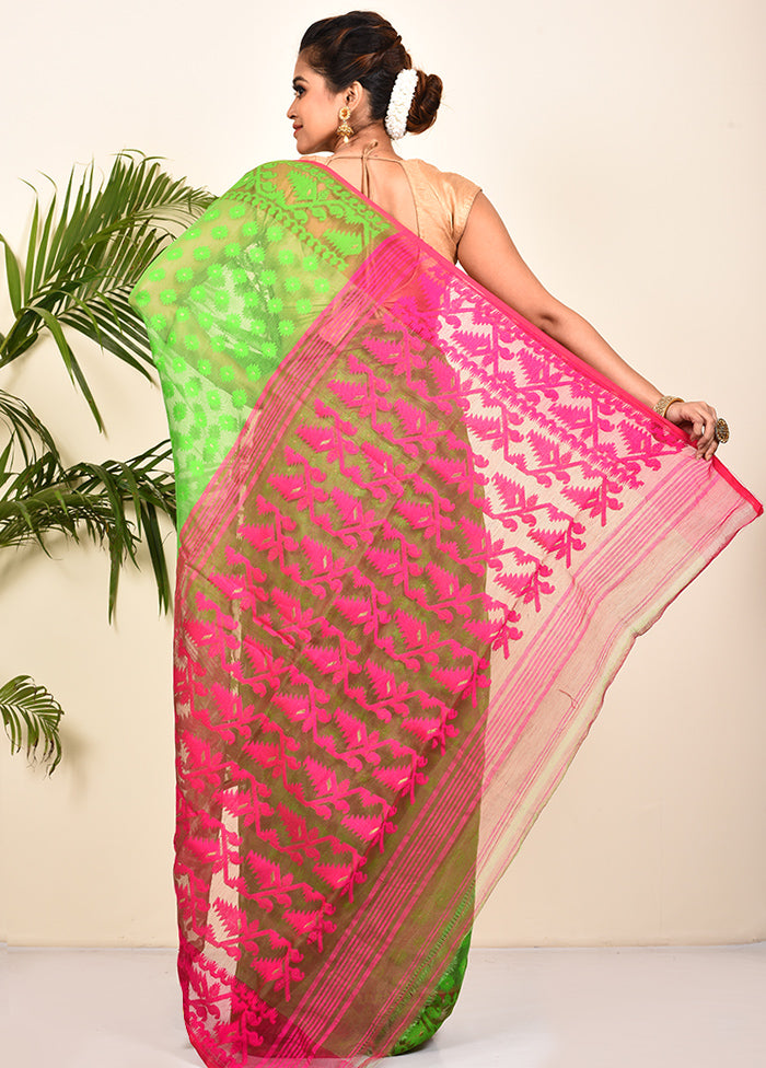 Green Tant Jamdani Woven Saree Without Blouse Piece - Indian Silk House Agencies