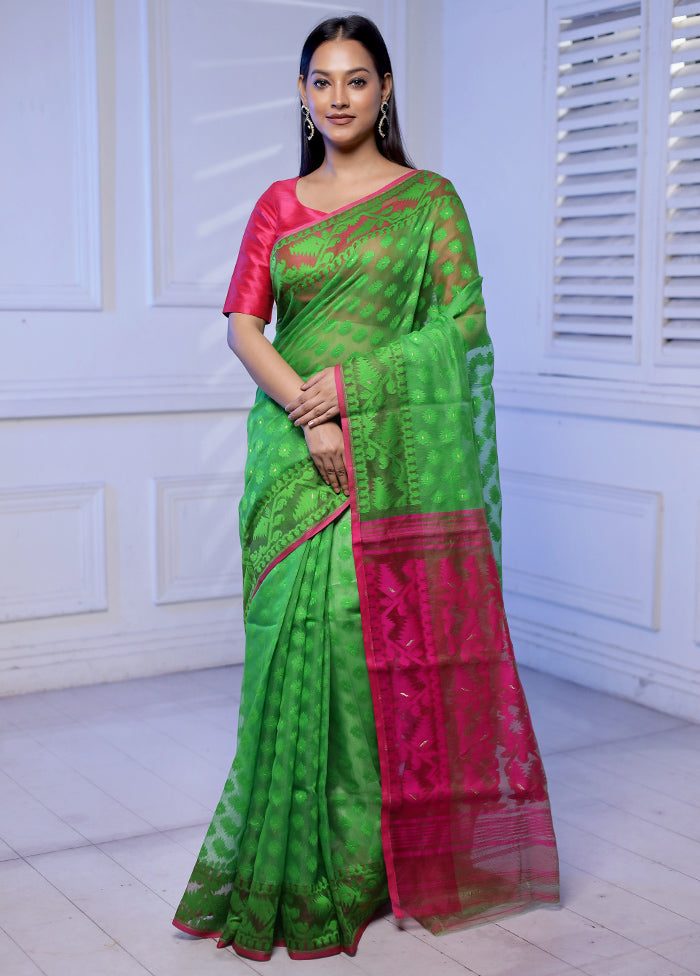 Green Tant Cotton Saree Without Blouse Piece