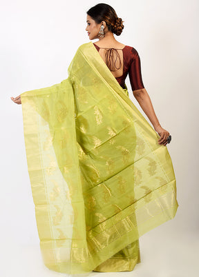 Lime Green Chanderi Silk Saree With Blouse Piece - Indian Silk House Agencies