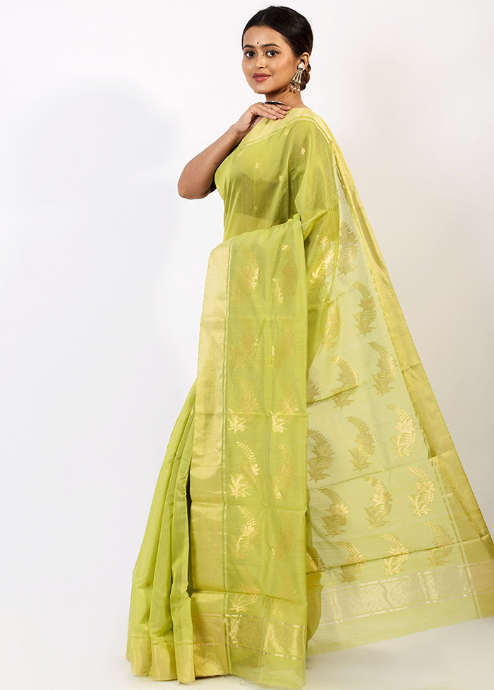 Lime Green Chanderi Silk Saree With Blouse Piece - Indian Silk House Agencies